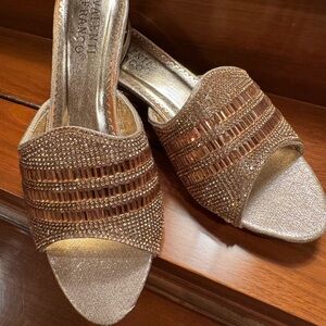 Valentino Garavani Gold Mules with Rhinestone Embellishments